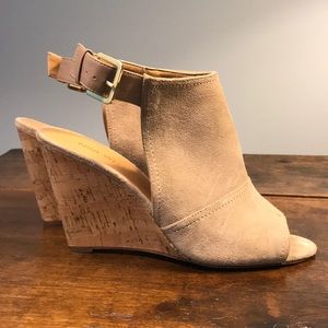 Nine West Tan Suede Open-toe Wedge Booties